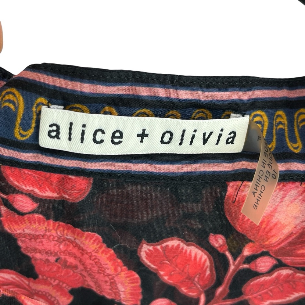Alice + Olivia Black Floral Mini Dress with Pink and Gold Border - Picture 11 of 16